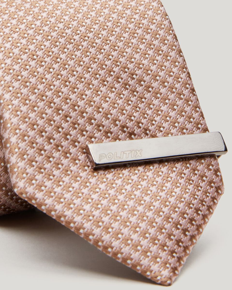 Beige/Pink Tri Tone Silk Textured Tie